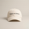 Snarky Barks 'Puppies over Birkins.' cream embroidered dad hat, front view